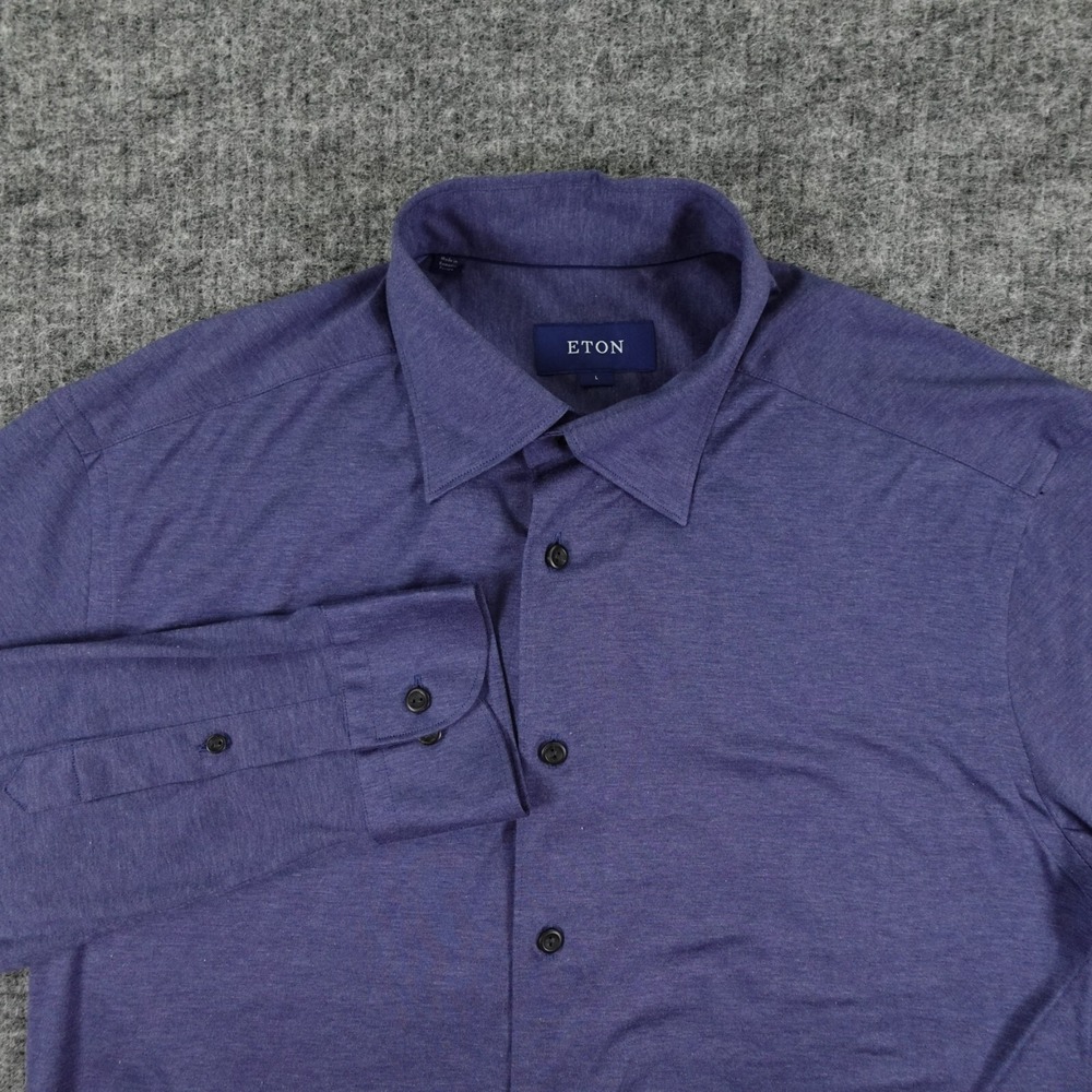 ETON‎ Shirt Mens Large Blue Jersey Knit Button Up Long Sleeve Casual Preppy